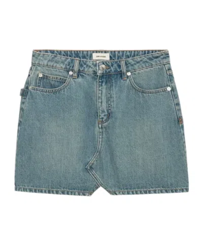 Zadig & Voltaire Denim Skirt With Belt Loops In Green