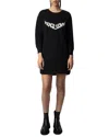 Zadig & Voltaire Zadig&voltaire Womens Noir Diaz Text-print Crewneck Cotton Mini Dress In Black