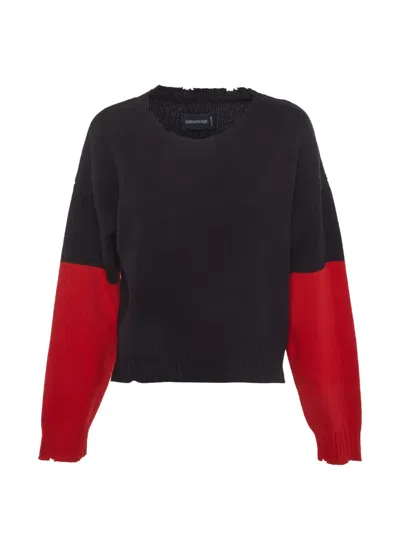 Pre-owned Zadig & Voltaire Distressed Colour-block Wool Sweater In Blue