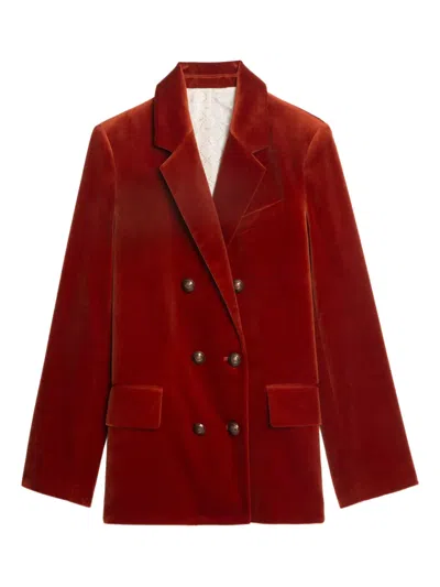Zadig & Voltaire Double-breasted Cotton Blazer In Red