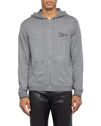 Zadig & Voltaire Double Cuff Logo Drawstring Hoodie In Gray