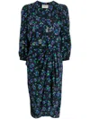 Zadig & Voltaire Renew Beaded Floral Long Sleeve Silk Crêpe De Chine Dress In Blue