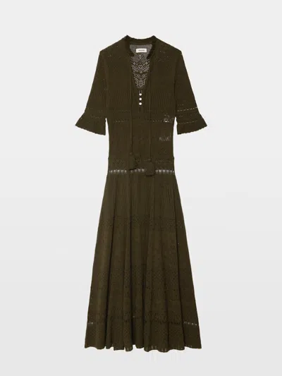 Zadig & Voltaire Womens Tilleul Memphis V-neck Pointelle Cotton Maxi Dress Xs In Brown