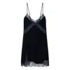 Zadig & Voltaire Womens Encre Rishi French-lace Trimmed Velvet Blend Mini Dress Xs In Blue