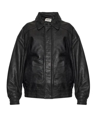 Zadig & Voltaire Drop-shoulder Leather Jacket In Black