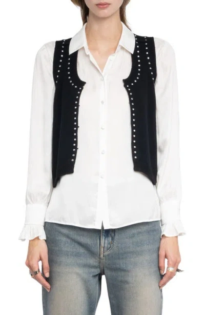 Zadig & Voltaire Dublin Stud Detail Wool & Cashmere Sweater Vest In Black