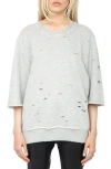 Zadig & Voltaire Edmond Rhinestone Destroyed Sweatshirt In Gray