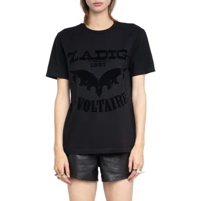 Zadig & Voltaire Edwin Crystal Embellished Flocked Logo T-shirt In Black