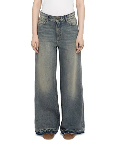 Zadig & Voltaire Eli High Rise Wide Leg Jeans In Light Blue In Gray