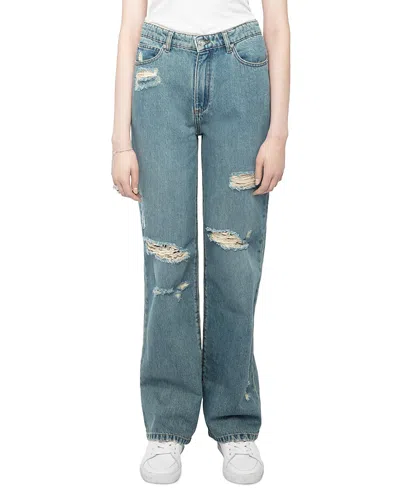 Zadig & Voltaire Elio High Rise Distress Jeans In Light Blue