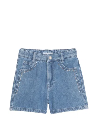 Zadig & Voltaire Kids' Elle Strass Denim Shorts In Blue