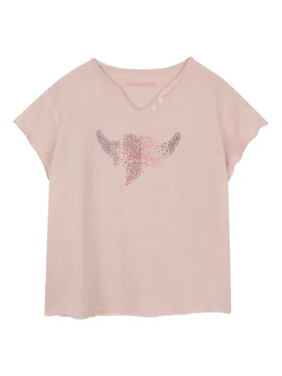Zadig & Voltaire Kids' Embellished-detail V-neck T-shirt In Pink