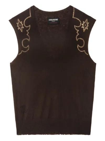 Zadig & Voltaire Embellished Sleeveless Top In Brown