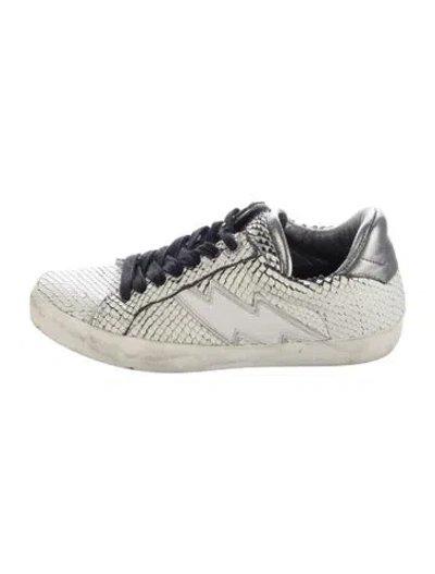 Pre-owned Zadig & Voltaire Embossed Leather Animal Print Sneakers In Black/silver/white