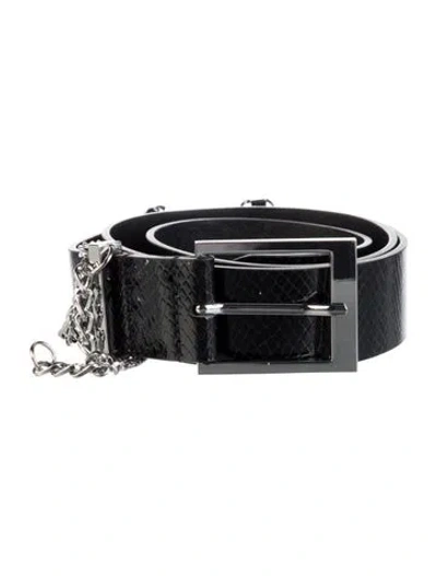 Pre-owned Zadig & Voltaire Embossed Leather Chain-link Accents Belt W/ Tags In Black