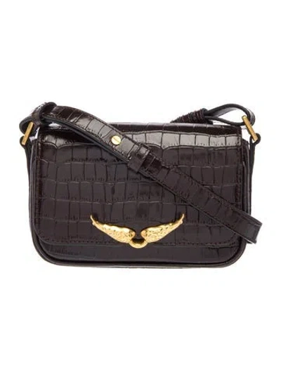 Pre-owned Zadig & Voltaire Embossed Leather Messenger Bag In Black