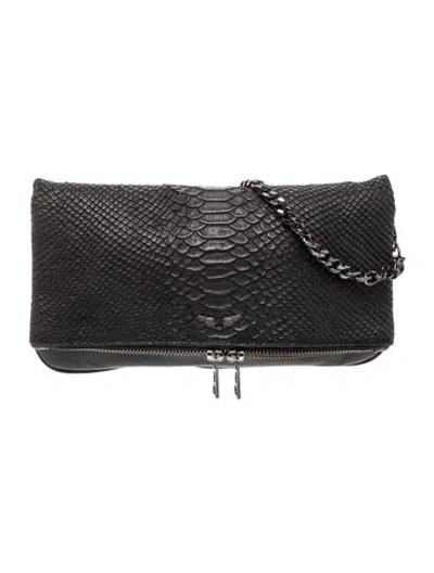 Pre-owned Zadig & Voltaire Embossed Leather Shoulder Bag In Black