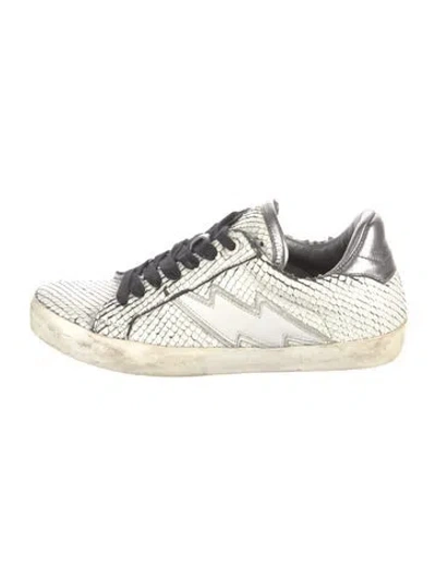Pre-owned Zadig & Voltaire Embossed Leather Sneakers In White