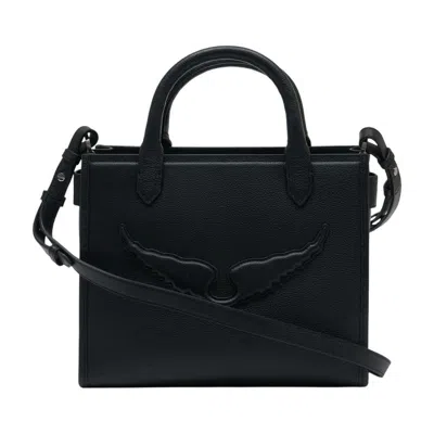 Zadig & Voltaire Embossed Wing-detail Calfskin Tote Bag  Black In ["black"]