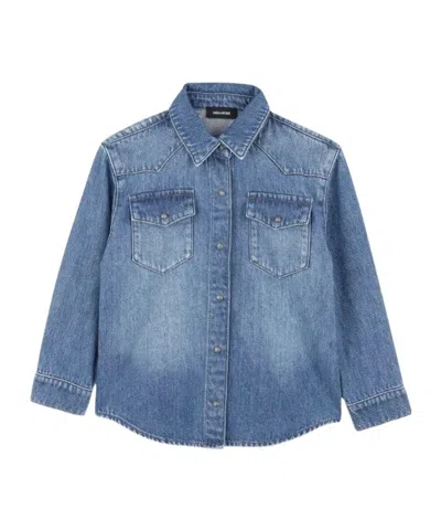 Zadig & Voltaire Kids' Embroidered Denim Shirt In Blue