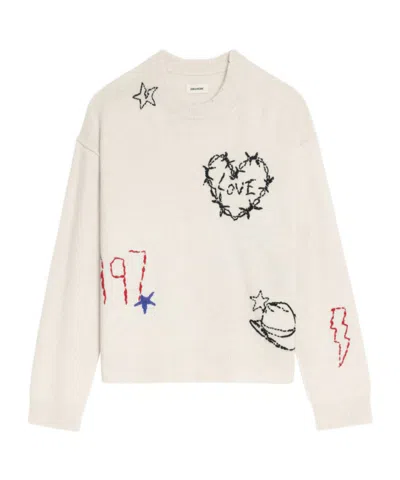 ZADIG & VOLTAIRE EMBROIDERED HEART DETAIL SWEATER