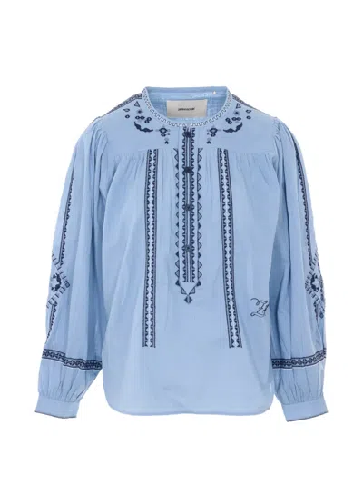 Zadig & Voltaire Embroidered Long-sleeves Blouse In Blue