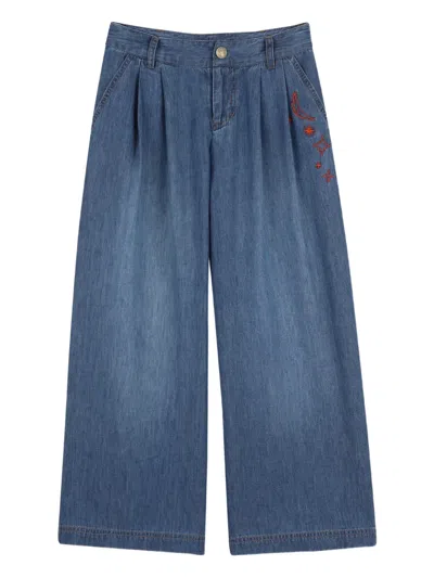 Zadig & Voltaire Kids' Embroidered Pleated Jeans In Blue