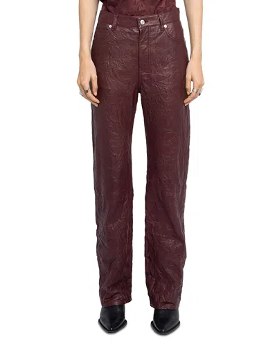 ZADIG & VOLTAIRE EVY CRINKLED LEATHER FLARED PANTS