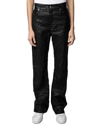 ZADIG & VOLTAIRE EVY CRINKLED LEATHER FLARED PANTS