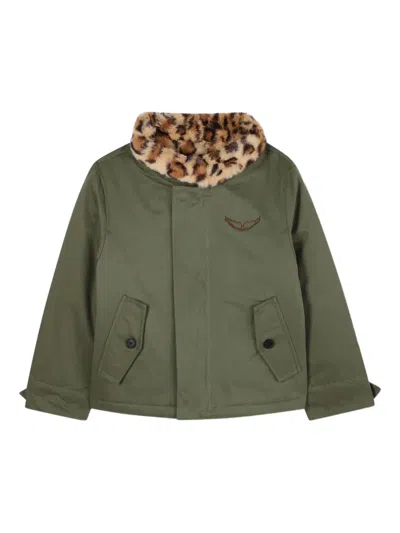 Zadig & Voltaire Kids' Faux Fur-lined Collar Jacket In Green