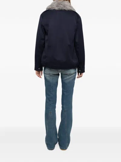 Zadig & Voltaire Faux-fur Collar Cotton Coat In Blue