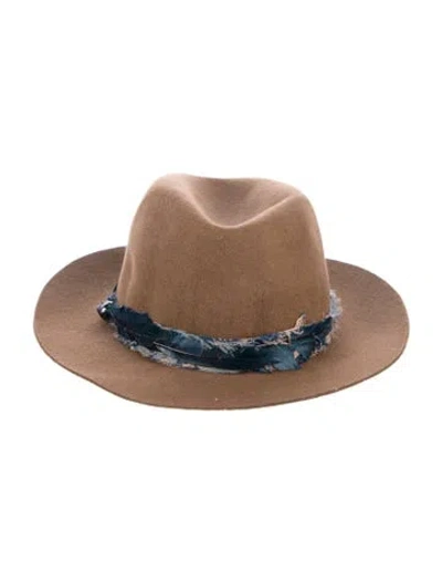Pre-owned Zadig & Voltaire Feather Trim Wool Fedora Hat In Brown