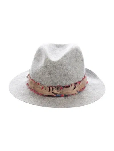 Pre-owned Zadig & Voltaire Feather Trim Wool Fedora Hat In Grey