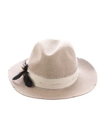 Pre-owned Zadig & Voltaire Feather-trimmed Wool Fedora Hat In Neutral