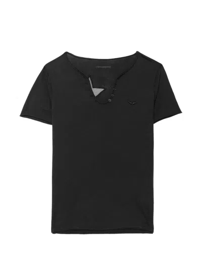 Zadig & Voltaire Fishnet Henley T-shirt In Black