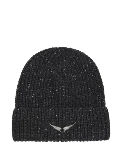 Zadig & Voltaire Kids' Flecked Metallic-embroidered Beanie Hat In Grey