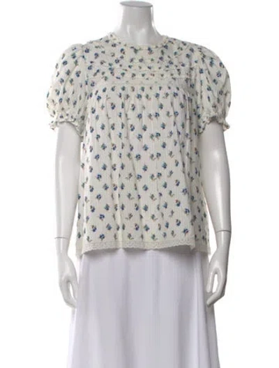 Pre-owned Zadig & Voltaire Floral Print Crew Neck Blouse In White
