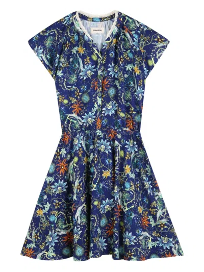 Zadig & Voltaire Kids' Floral-print Dress In Blue