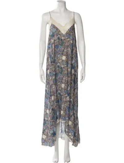 Pre-owned Zadig & Voltaire Floral Print Long Dress In Blue