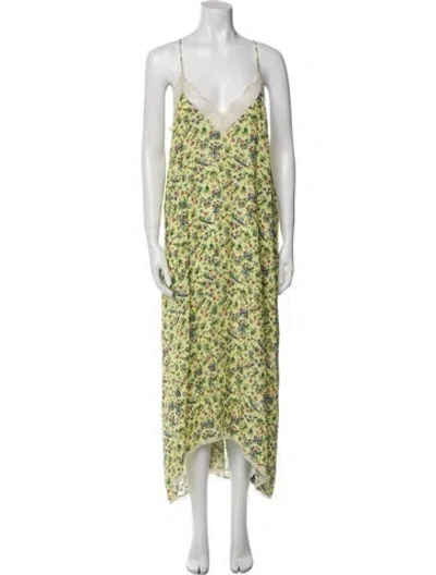Pre-owned Zadig & Voltaire Floral Print Long Dress W/ Tags In Green