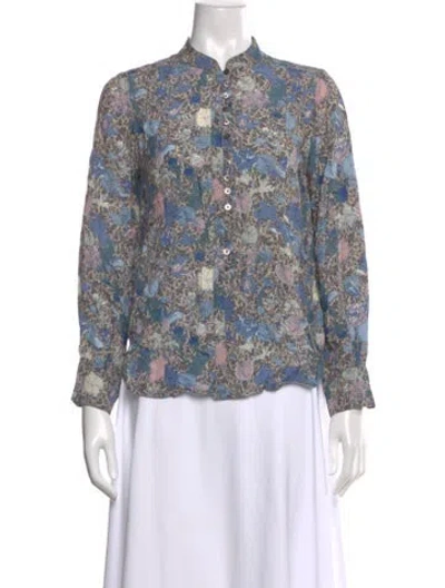 Pre-owned Zadig & Voltaire Floral Print Long Sleeve Blouse In Blue