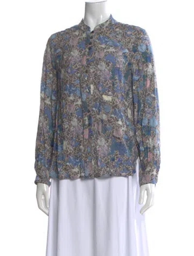 Pre-owned Zadig & Voltaire Floral Print Long Sleeve Blouse In Blue