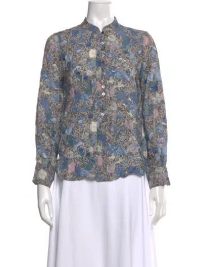 Pre-owned Zadig & Voltaire Floral Print Long Sleeve Blouse In Blue