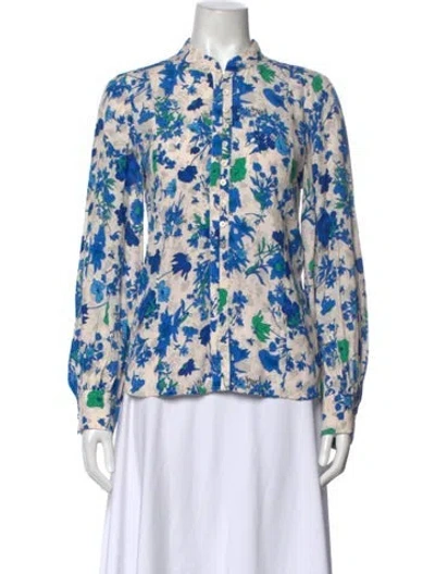 Pre-owned Zadig & Voltaire Floral Print Long Sleeve Blouse In Blue