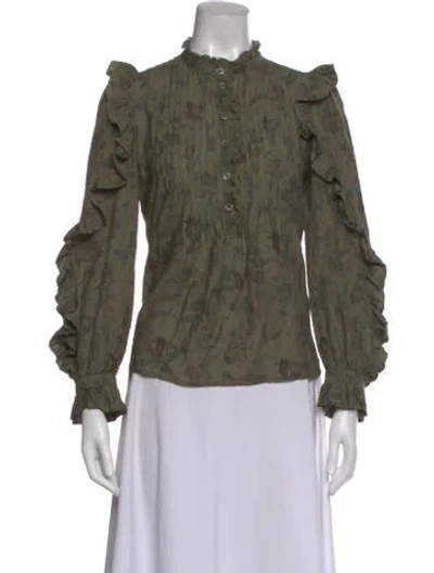 Pre-owned Zadig & Voltaire Floral Print Long Sleeve Blouse In Green