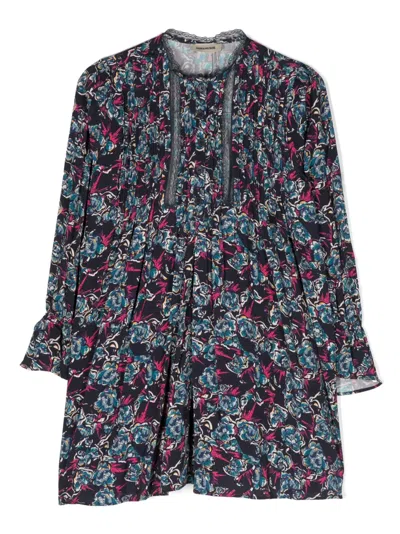 Zadig & Voltaire Kids' Floral-print Long-sleeved Dress In Black