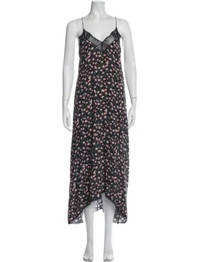 Pre-owned Zadig & Voltaire Floral Print Midi Length Dress In Black