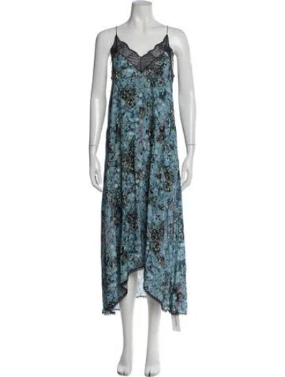 Pre-owned Zadig & Voltaire Floral Print Midi Length Dress In Blue