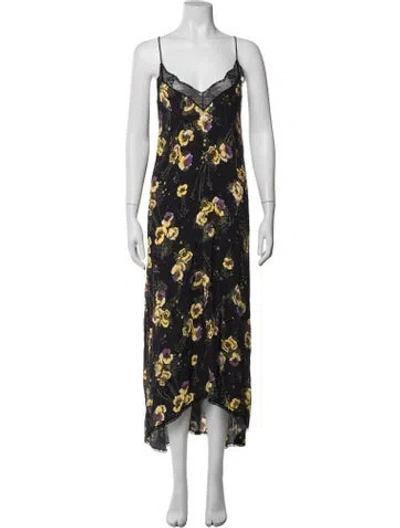 Pre-owned Zadig & Voltaire Floral Print Midi Length Dress W/ Tags In Black