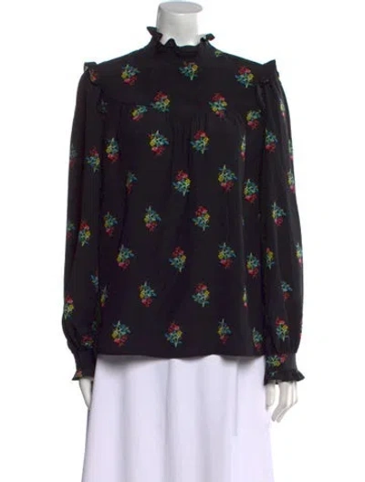 Pre-owned Zadig & Voltaire Floral Print Mock Neck Blouse In Black